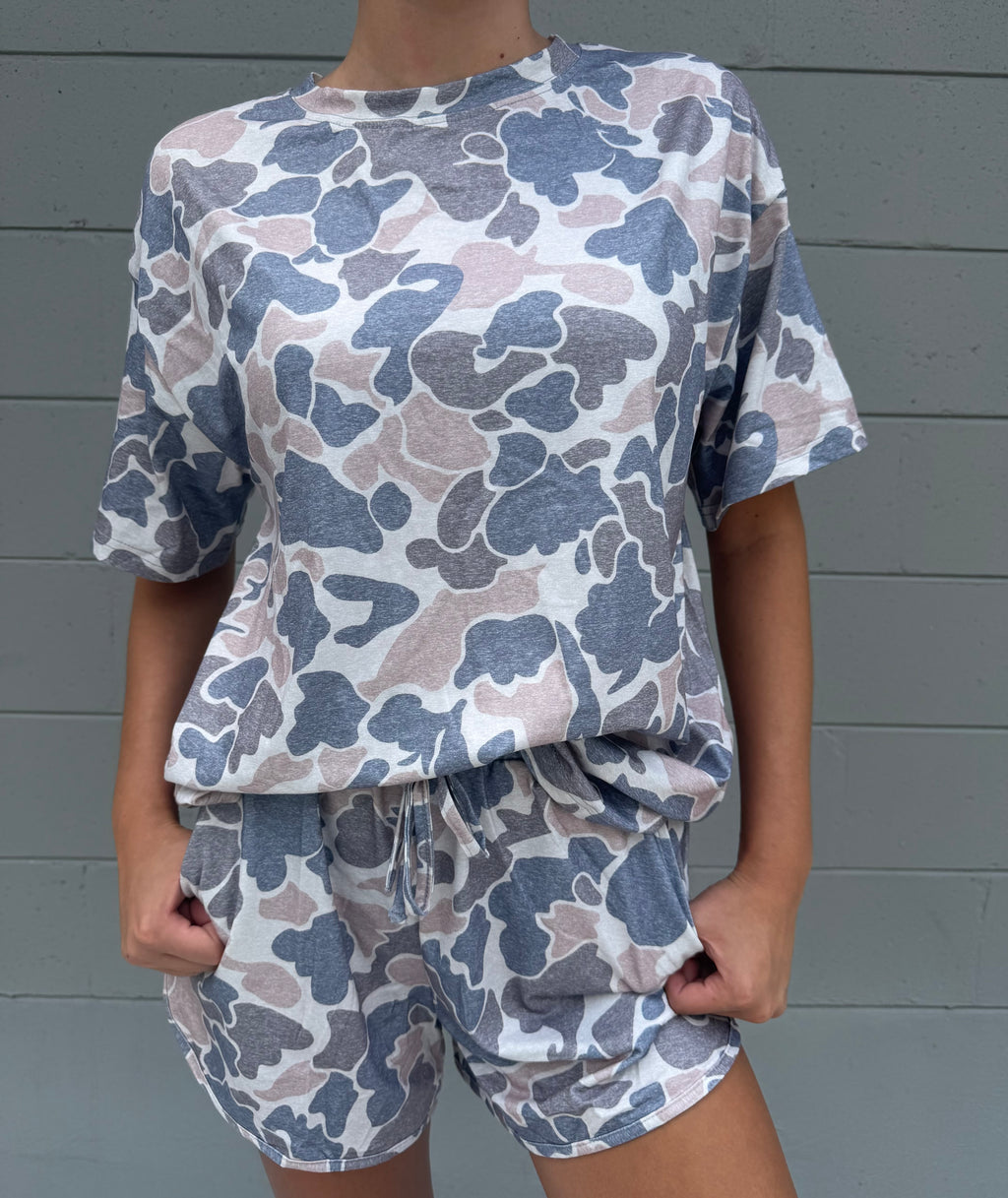 Camo Short Sleeve Tee & Drawstring Shorts 2pcs set