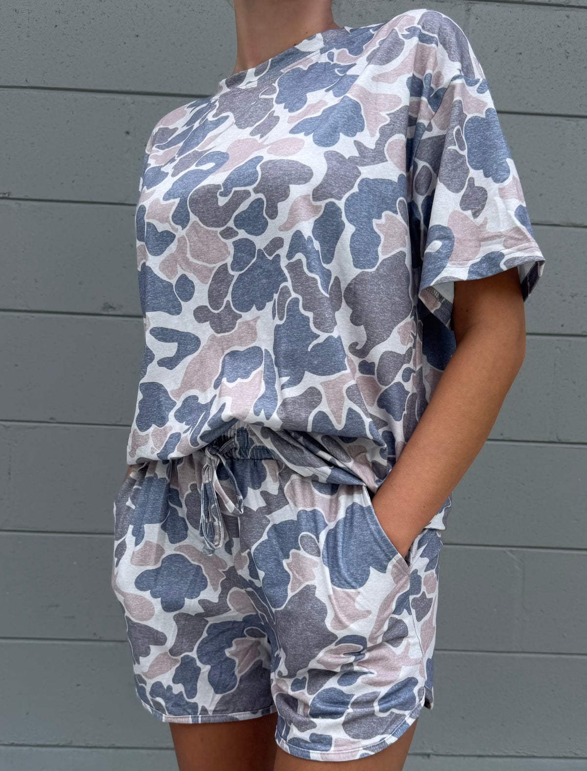 Camo Short Sleeve Tee & Drawstring Shorts 2pcs set
