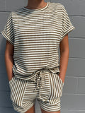 Stripe Textured Knit Shorts Set