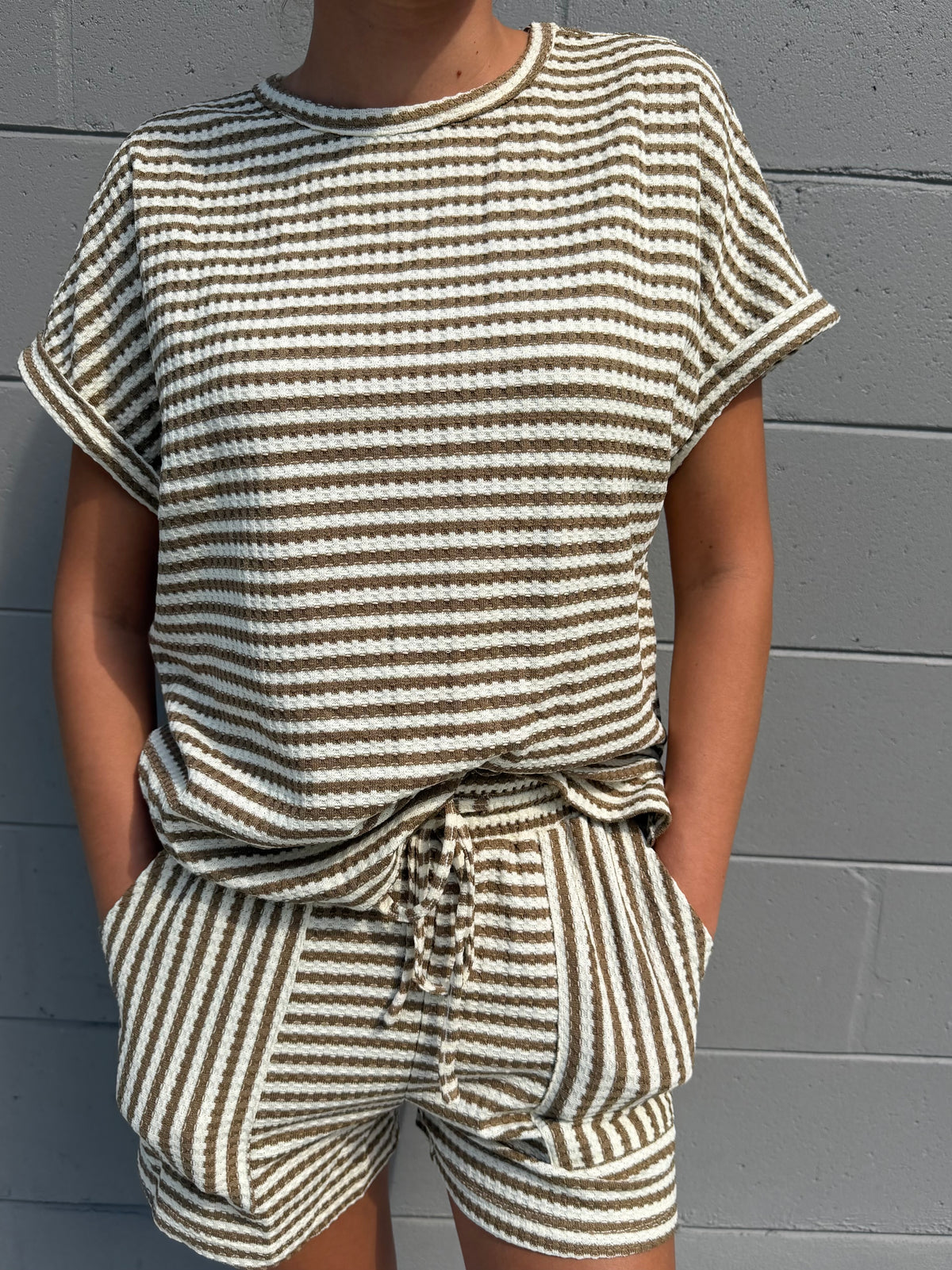 Stripe Textured Knit Shorts Set