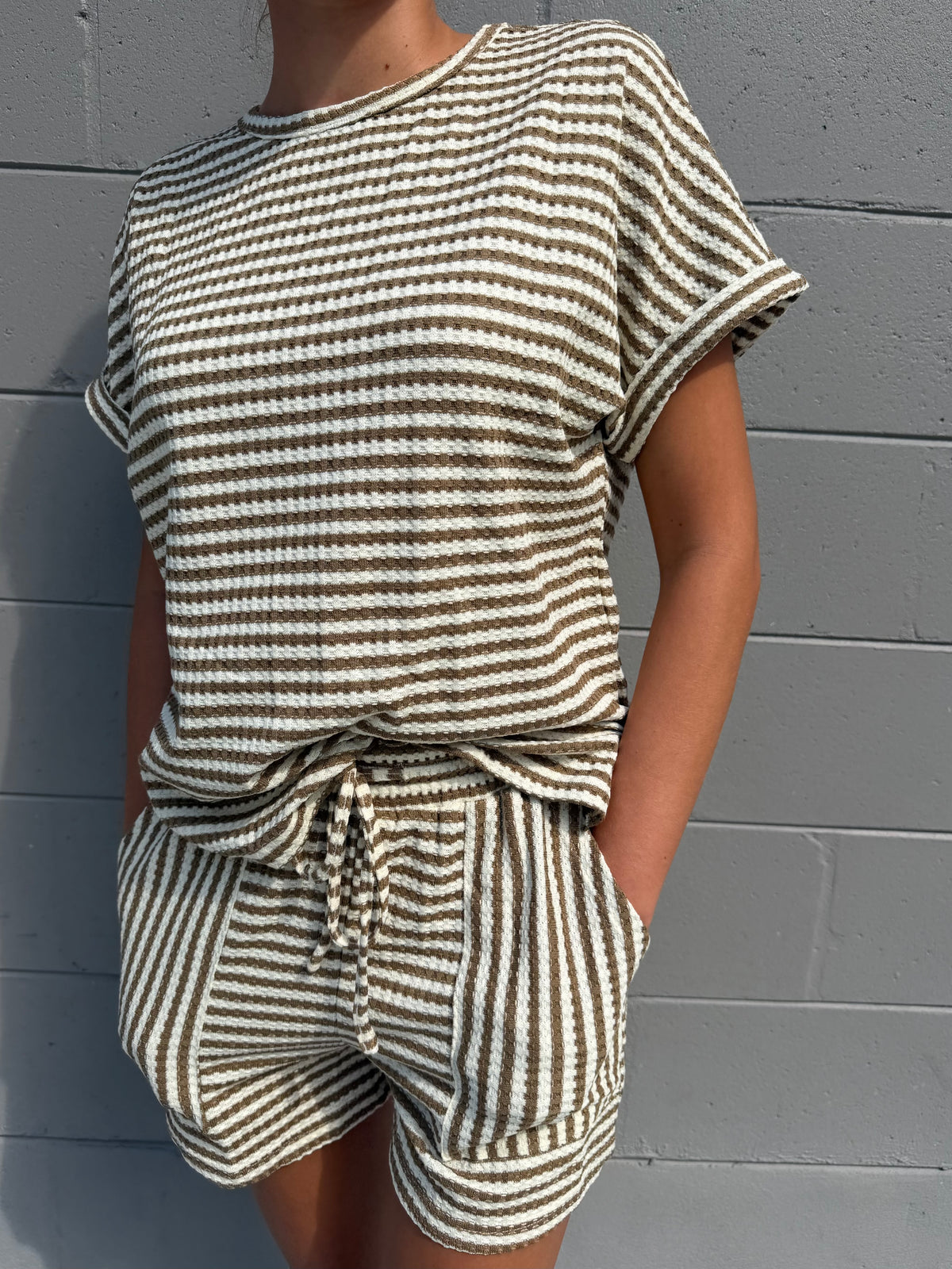 Stripe Textured Knit Shorts Set