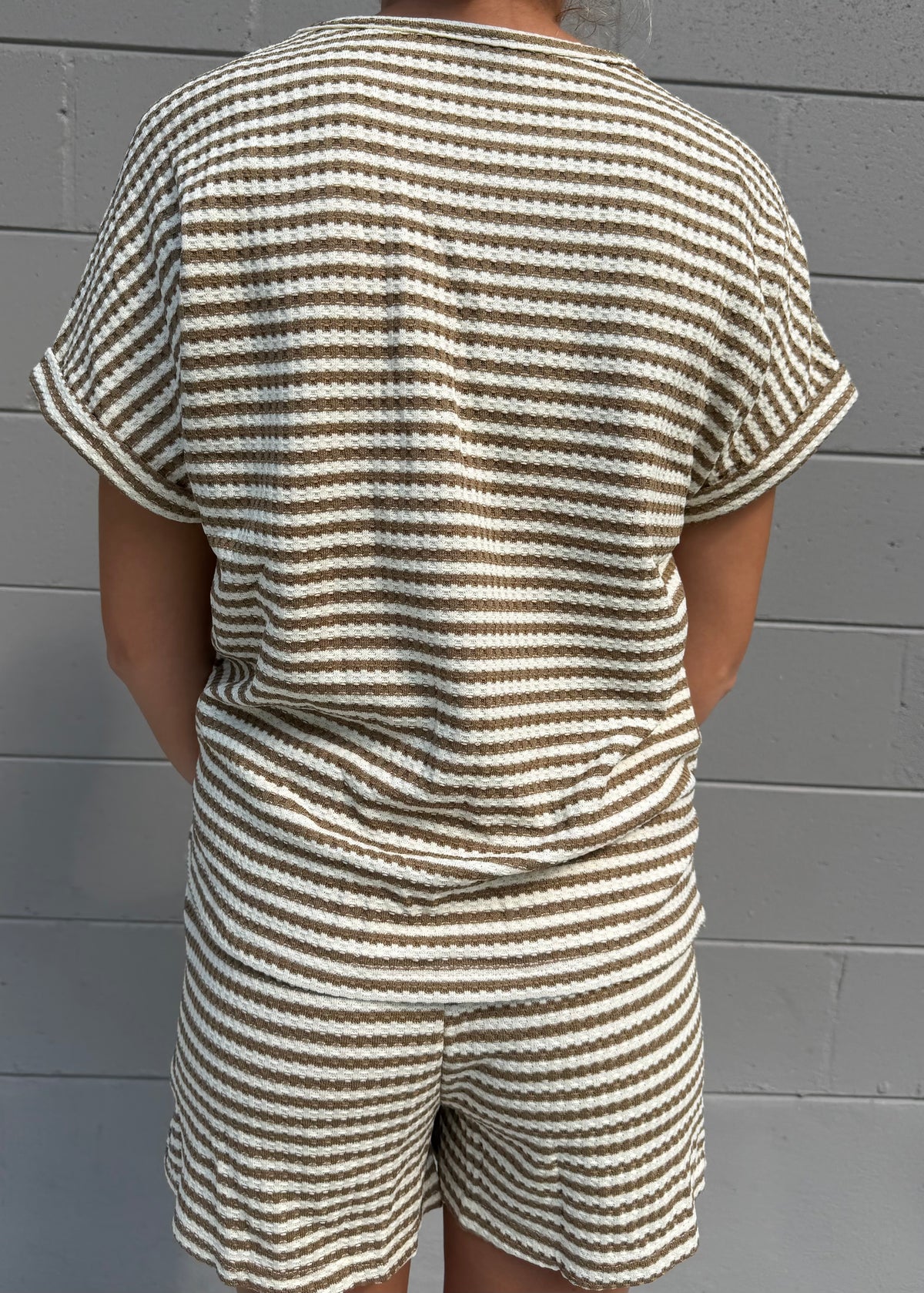 Stripe Textured Knit Shorts Set